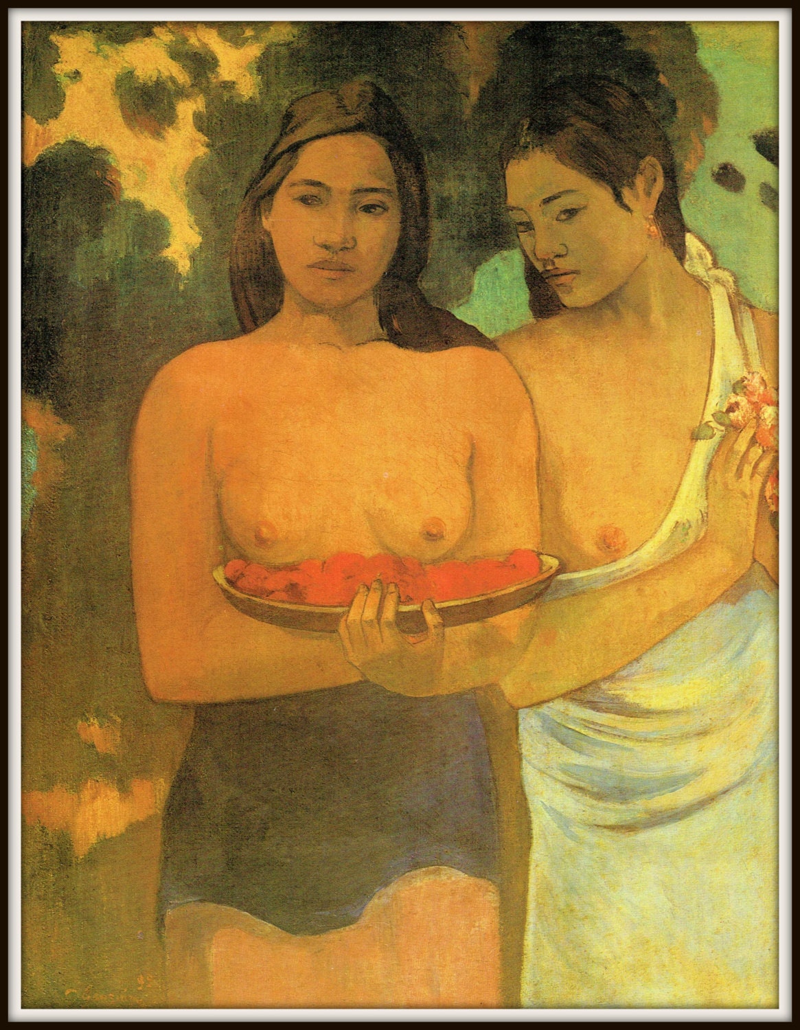 Tahitian, Women, With Mango Blossoms, Topless, Exposed Breasts, Naked  Breasts, Topless Art, Paintings of Women, Tahitian Women, Polynesian 