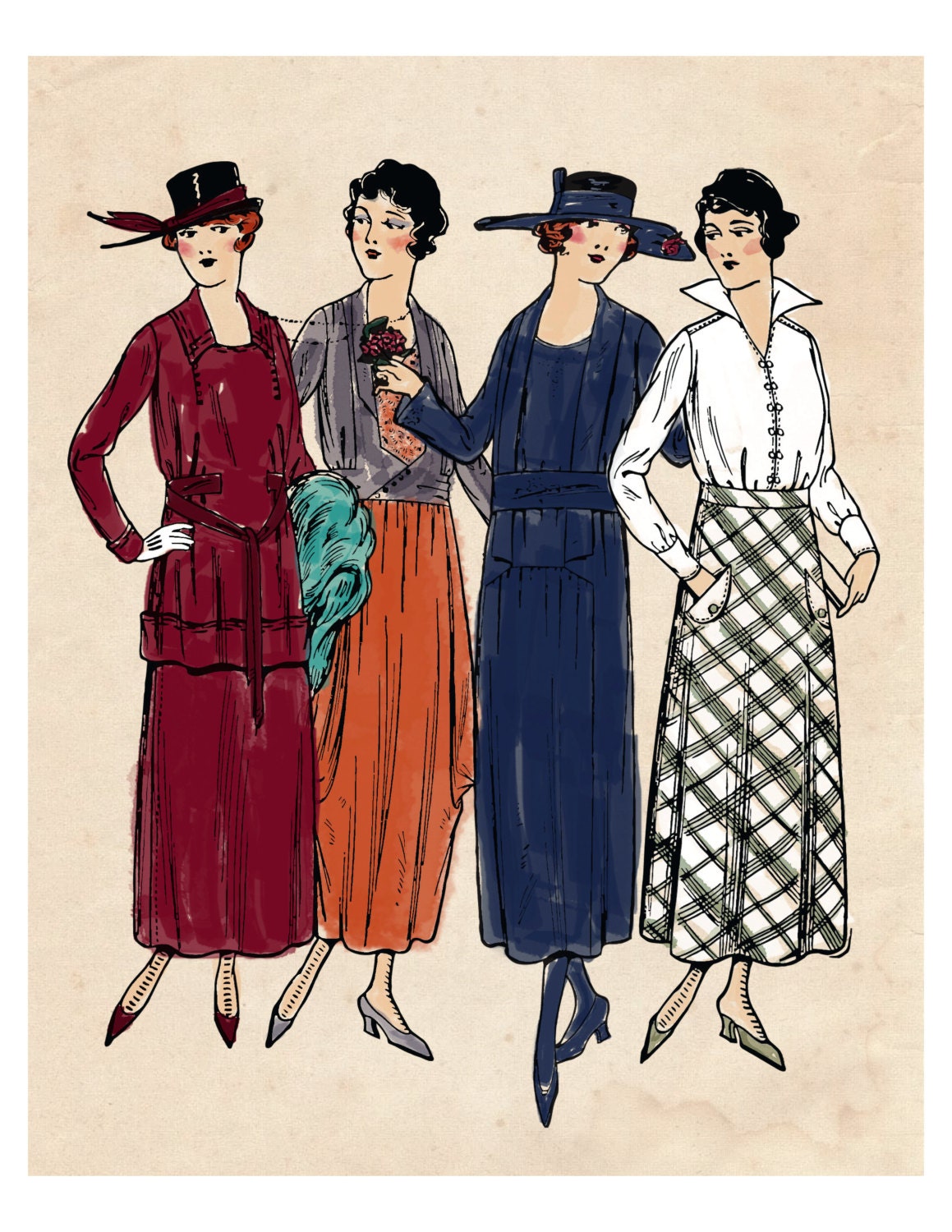 Vintage Illustration 1920s Dress Flapper Art Fashion Illustration 20s Dress Couture Vintage Art Art Deco Print Vintage Deco Print