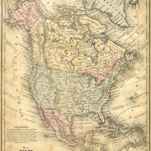 Mapa antigo, América do Norte, EUA, pôster de mapa, arte de mapa, mapa vintage, mapa dos EUA, mapa dos EUA, mapa dos EUA, mapa histórico, mapa da América, mapa da América