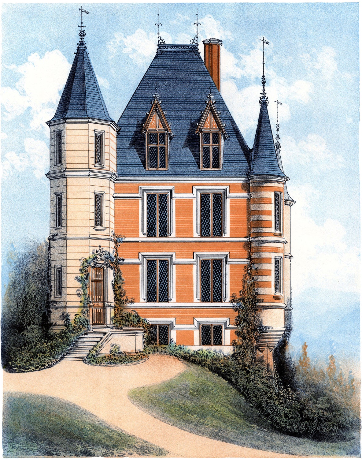 france vintage 邸宅のデッサン france vintage 邸宅のデッサン france vintage 邸宅のデッサン