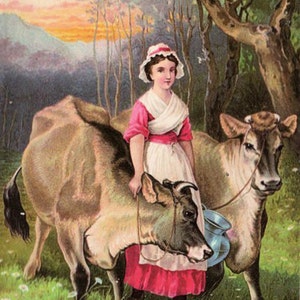 Dairy Maid, Maid Dairy, Art Prints, Dairy Art, Art Maid, Maid Art, Milk Maid, Maid Milk, Milk Art, Farmhouse Decor, Farmhouse Style, Cow Art