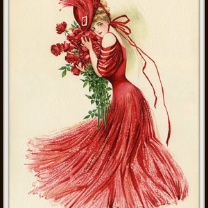 Red Dress, Victorian Dress, Red Victorian Dress, Victorian Red Dress, Dress Illustration, Red Victorian, Red Dress Illustration, Fashion Art image 2