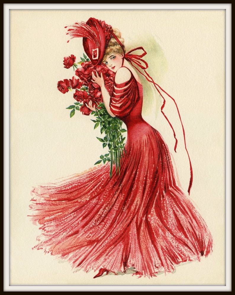 Red Dress, Victorian Dress, Red Victorian Dress, Victorian Red Dress, Dress Illustration, Red Victorian, Red Dress Illustration, Fashion Art image 2