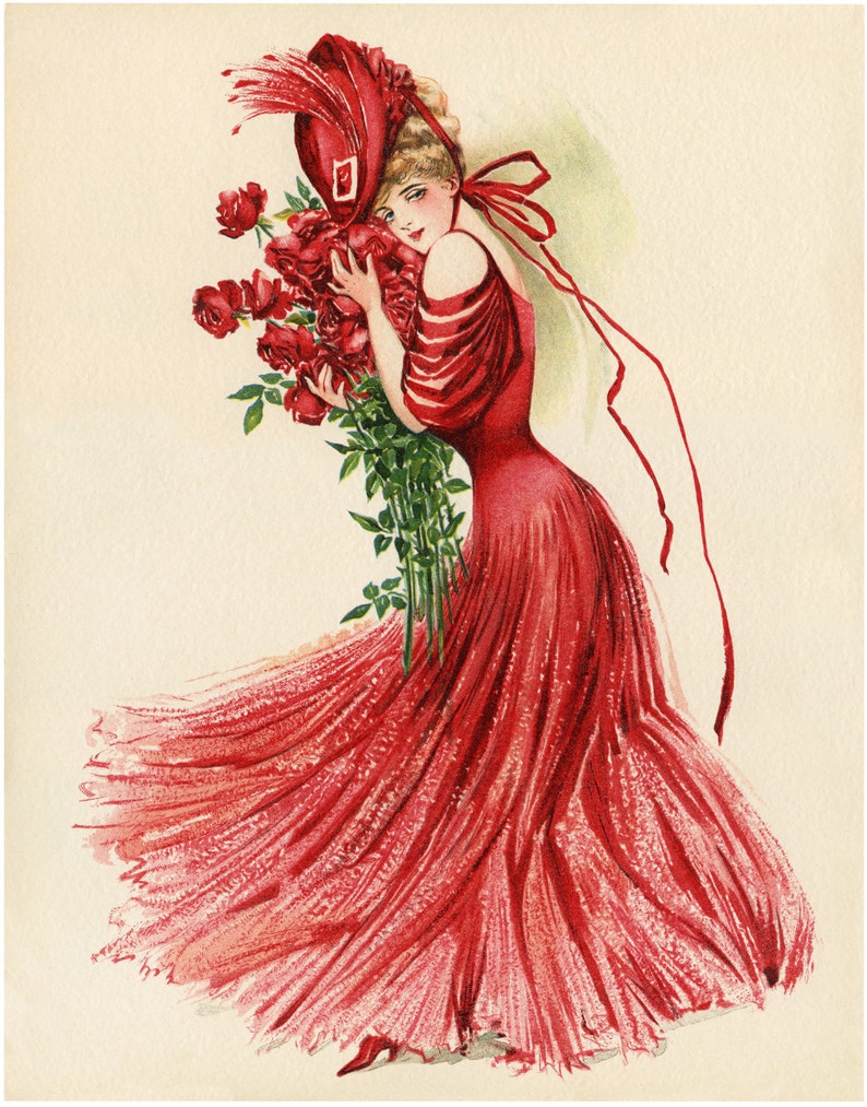 Red Dress, Victorian Dress, Red Victorian Dress, Victorian Red Dress, Dress Illustration, Red Victorian, Red Dress Illustration, Fashion Art image 1