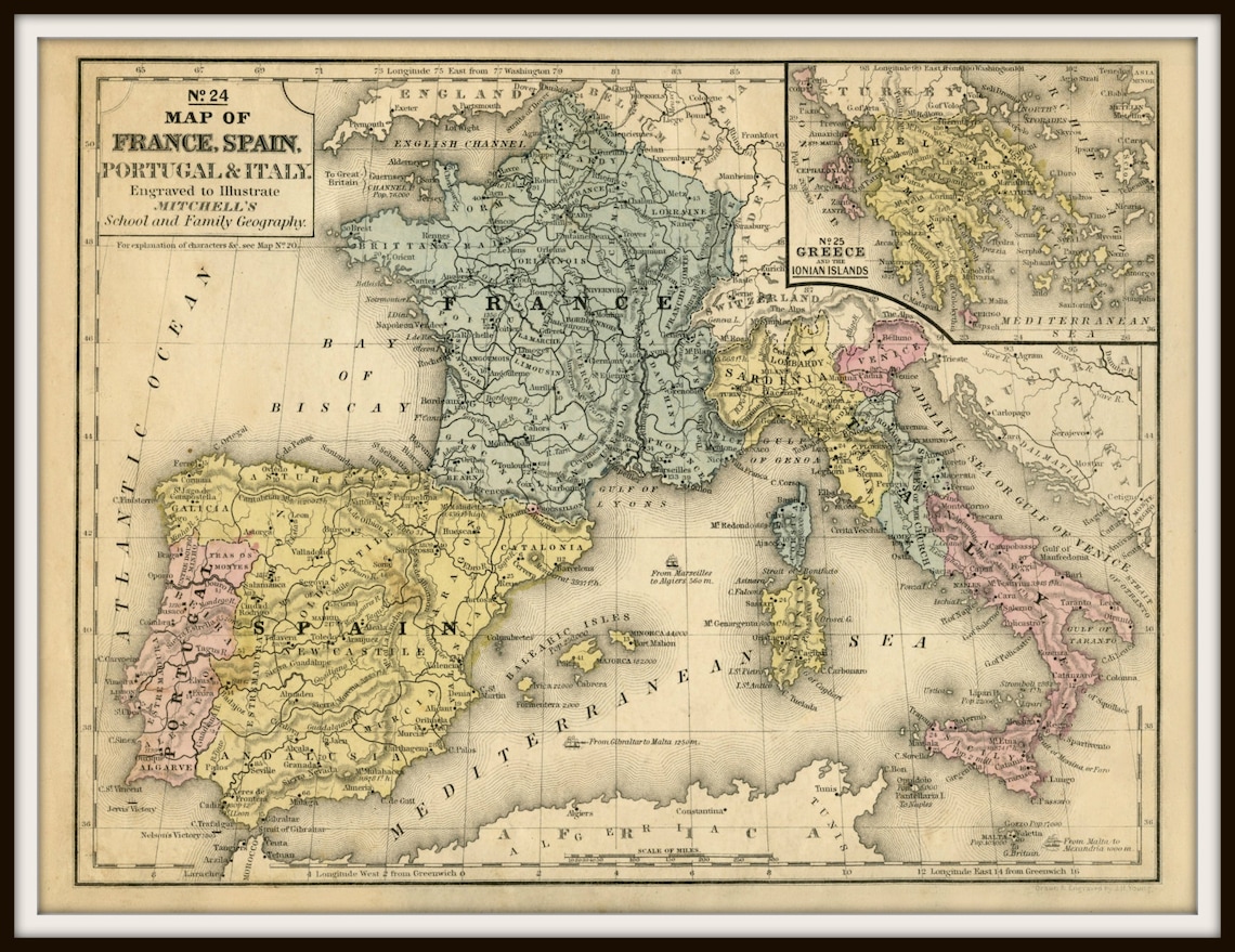 Spain Map France Map Map Spain Portugal Map Map France - Etsy