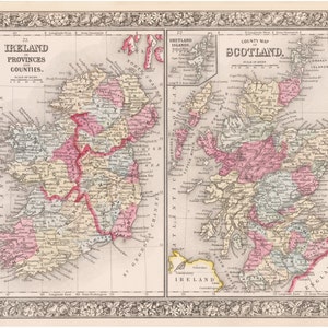Carte de l’Irlande, Carte de l’Écosse, Giclee Print, Cartes, Map Art, Carte vintage, Carte historique, Vieille carte, Impressions d’art cartographique, Art mural de carte, Décor de la salle de carte