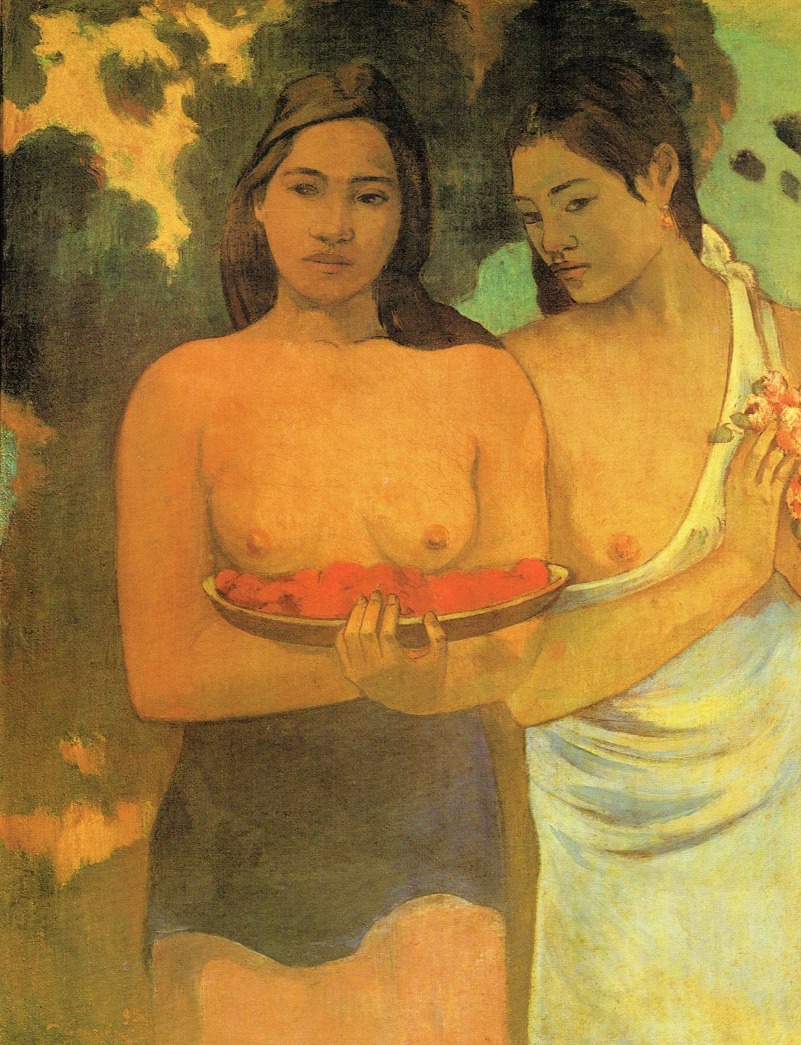 Tahitian, Women, With Mango Blossoms, Topless, Exposed Breasts, Naked  Breasts, Topless Art, Paintings of Women, Tahitian Women, Polynesian 