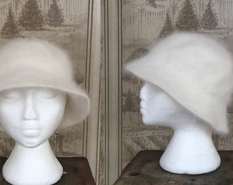 white fuzzy bucket hat