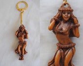 Vintage hula girl charm souvenir keychain, pinup girl, hawaiian, polynesian, retro, dashboard hula girl