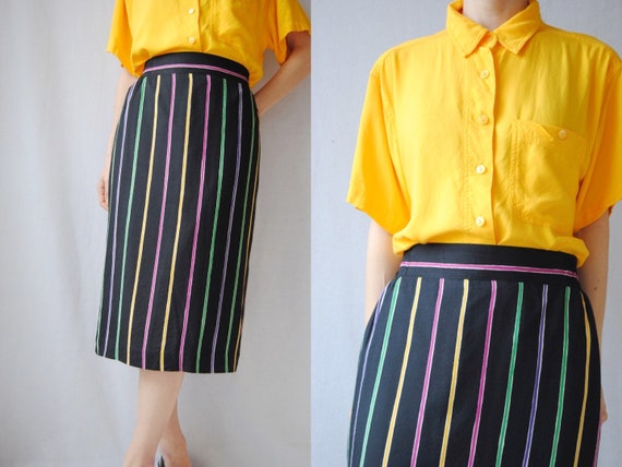 80s striped midi skirt with rainbow stripes, vinta