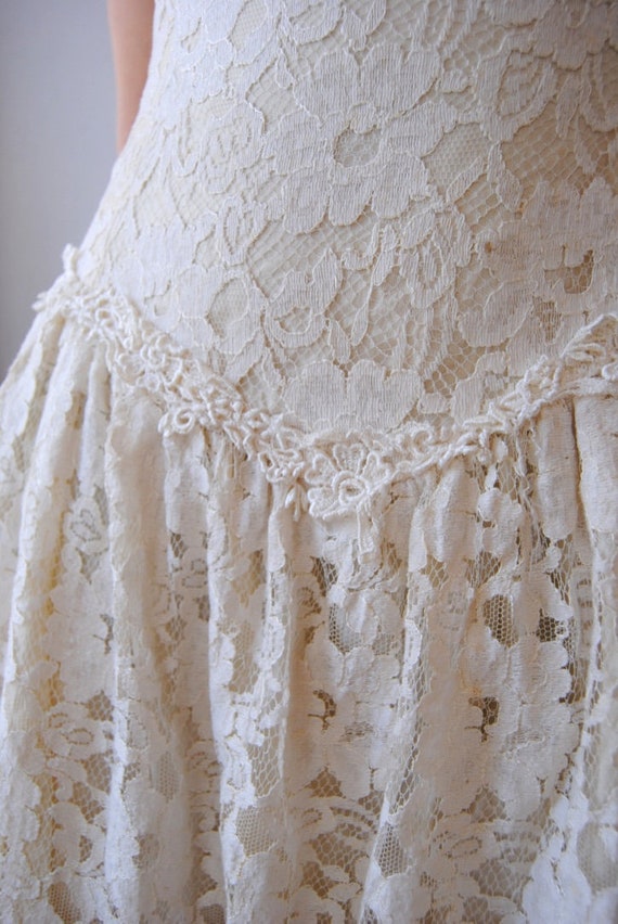 80s off shoulder wedding gown, vintage lace gown … - image 4