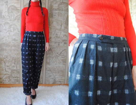 80s high waist plaid pants, vintage pleated trouse