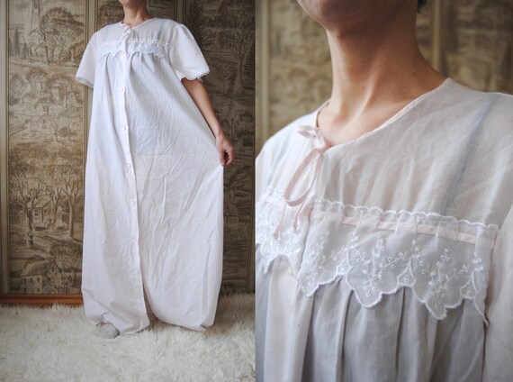 70s cotton nightie with eyelet lace trim, vintage
