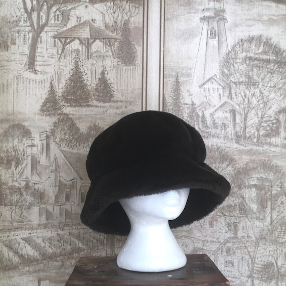90s faux fur bucket hat, vintage oversized bucket