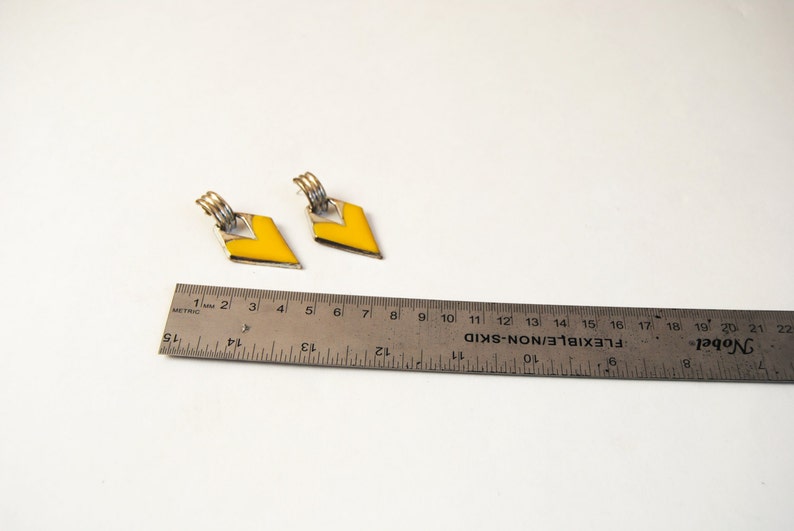Vintage Yellow Drop Earrings 80s Yellow Enamel And Gold Triangle Earrings