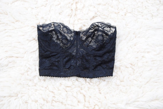 80s black lace bustier, vintage underwire lingerie