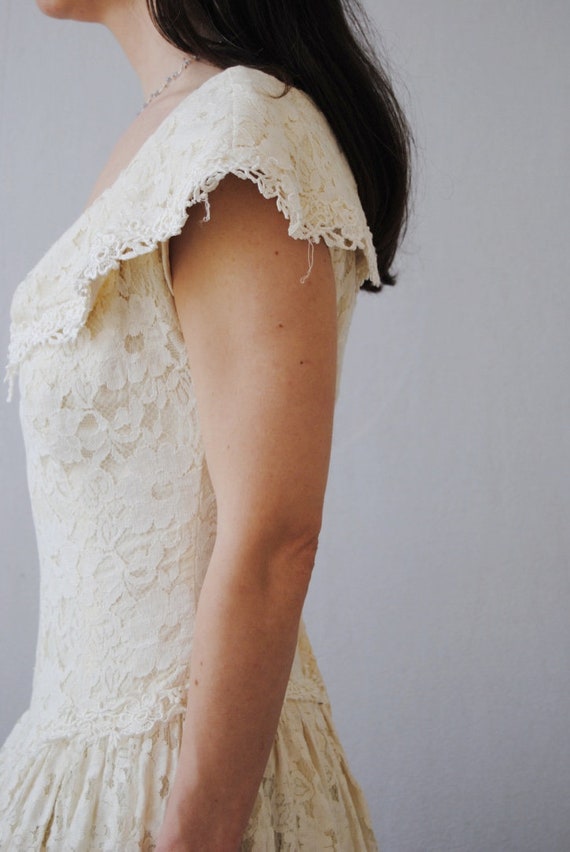 80s off shoulder wedding gown, vintage lace gown … - image 5