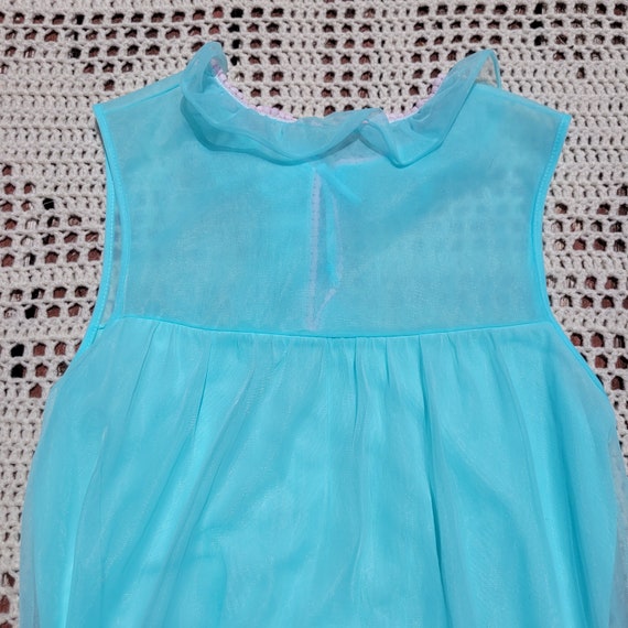 Vintage 1960s aqua blue chiffon nightie with Ruff… - image 5