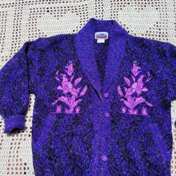 Sparkly cardigan with floral appliques, vintage k… - image 1