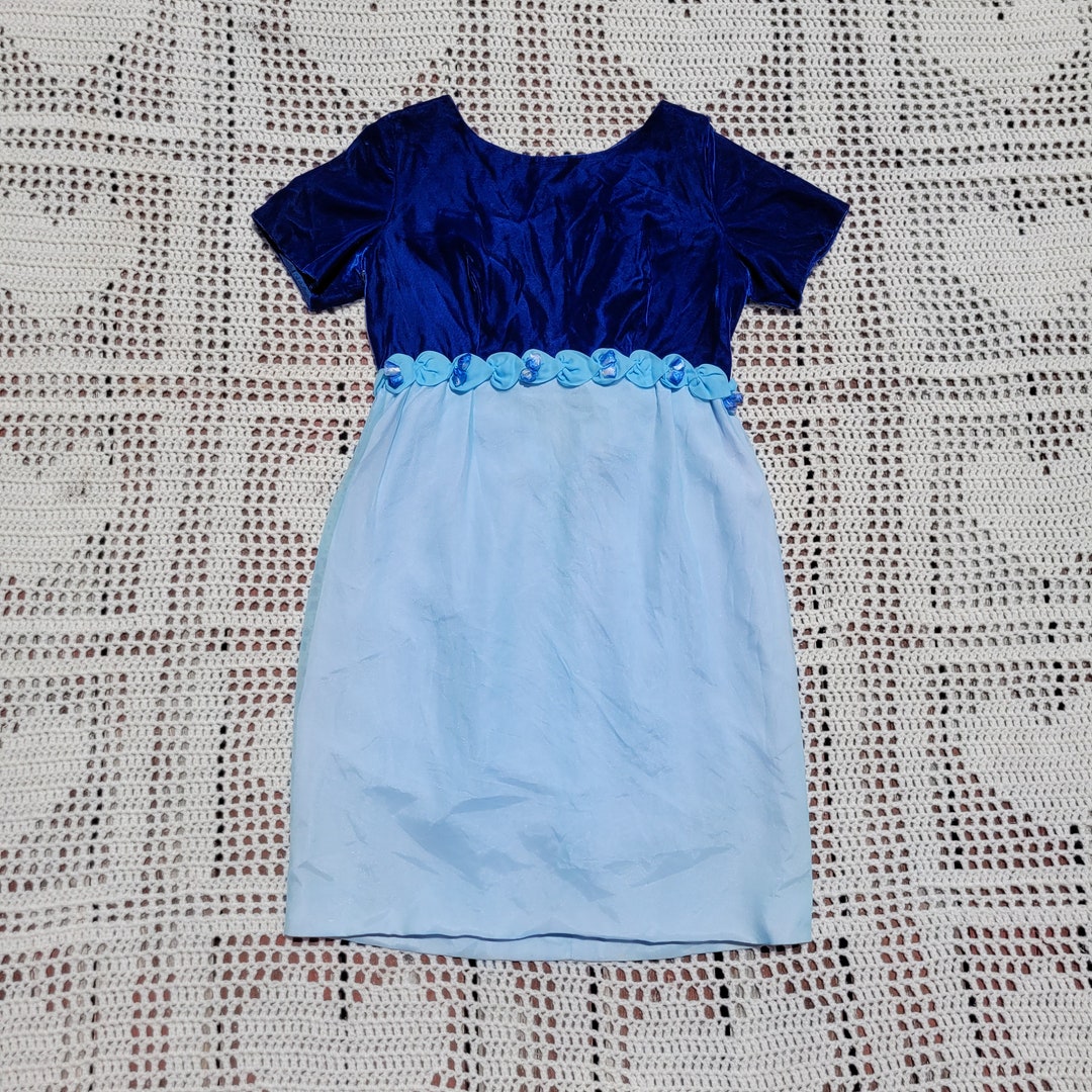 1960s Blue Velvet Babydoll Dress Vintage Velvet and Floral Etsy Canada