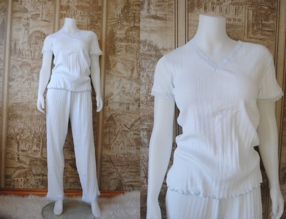 90s powder blue ribbed lounge set, vintage knit co