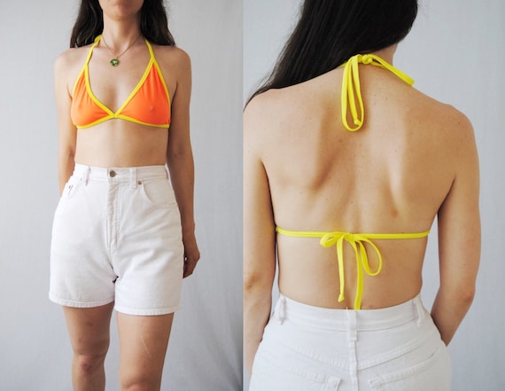 90s mesh bikini top, vintage halter bikini top --
