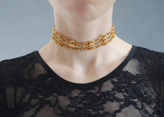 90s gold chain choker, vintage triple choker, thre