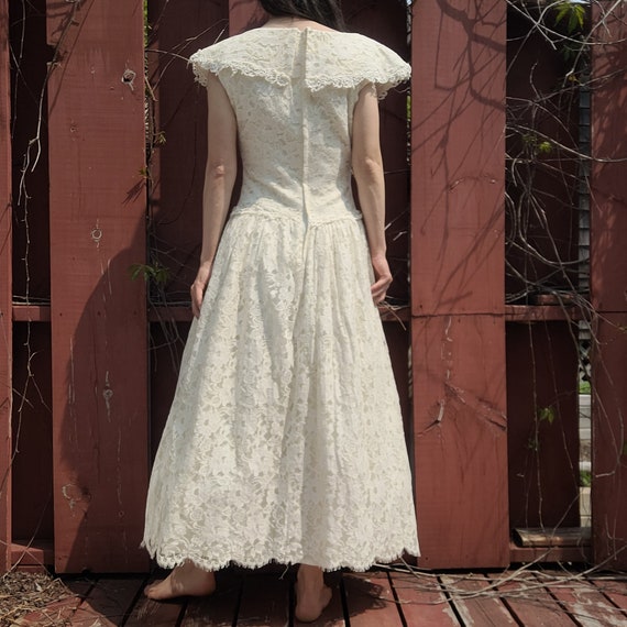 80s off shoulder wedding gown, vintage lace gown … - image 9