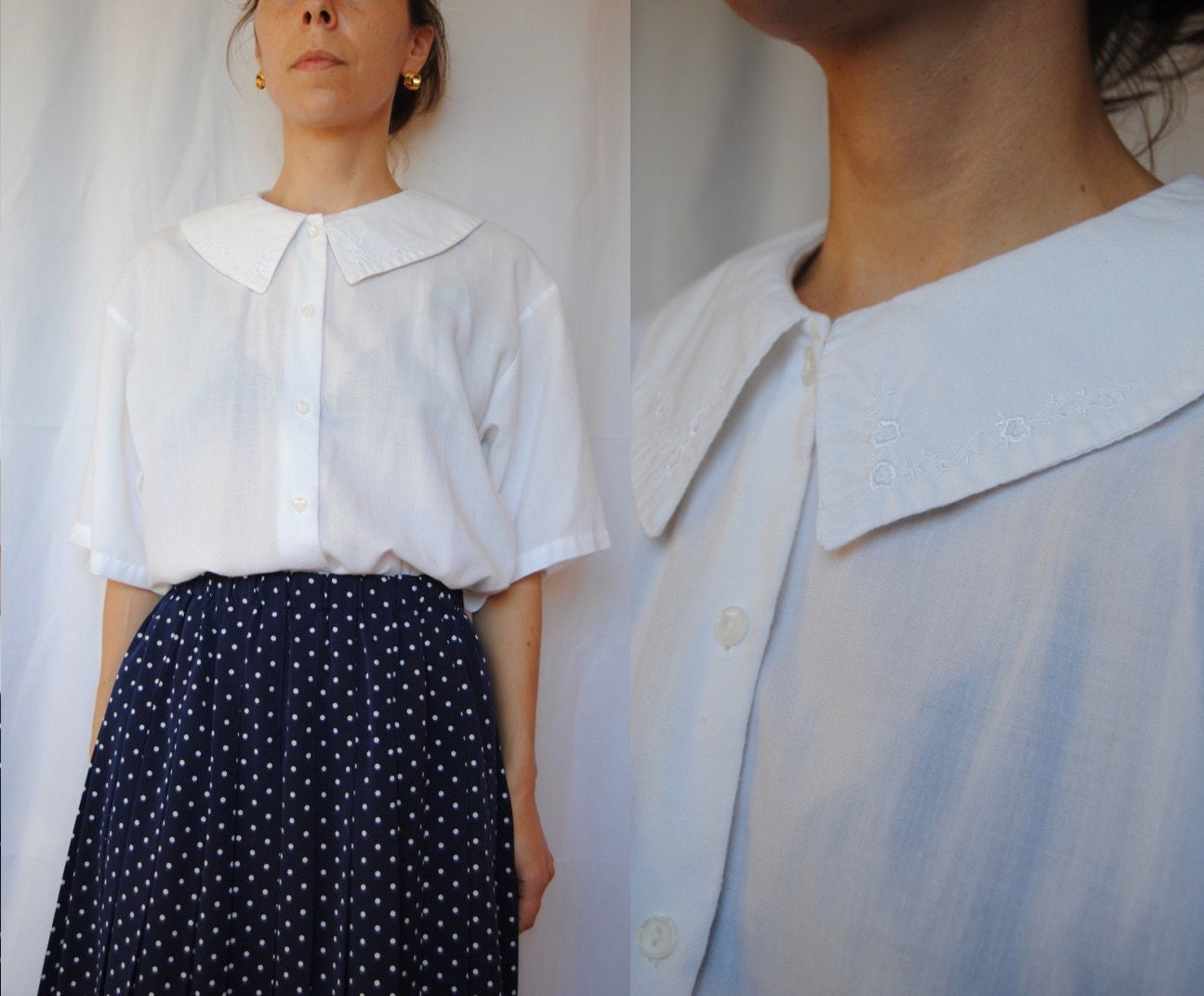 Vintage Sailor Collar Blouse White Cotton Blouse With Wide - Etsy