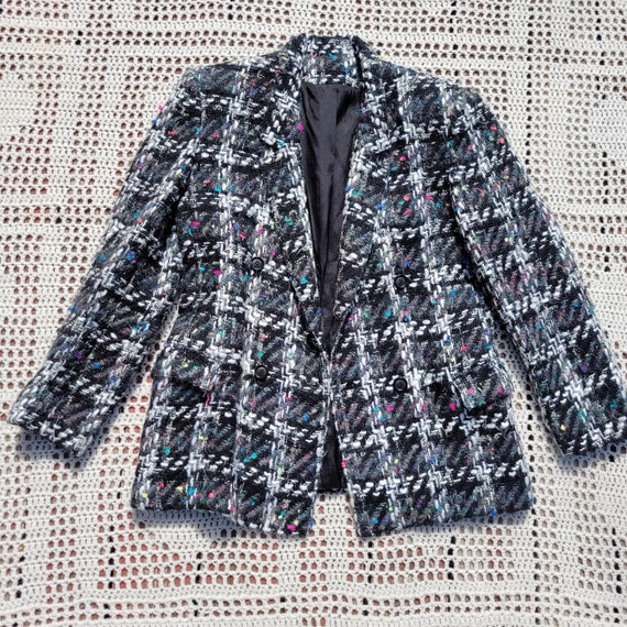 Vintage rainbow tweed mohair blazer in black and … - image 3