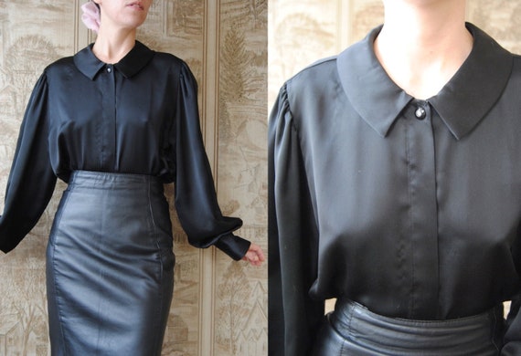 80s puritan collar blouse with bishop sleeves, vin
