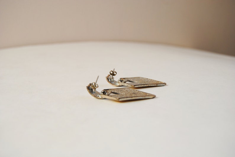 Vintage Yellow Drop Earrings 80s Yellow Enamel And Gold Triangle Earrings