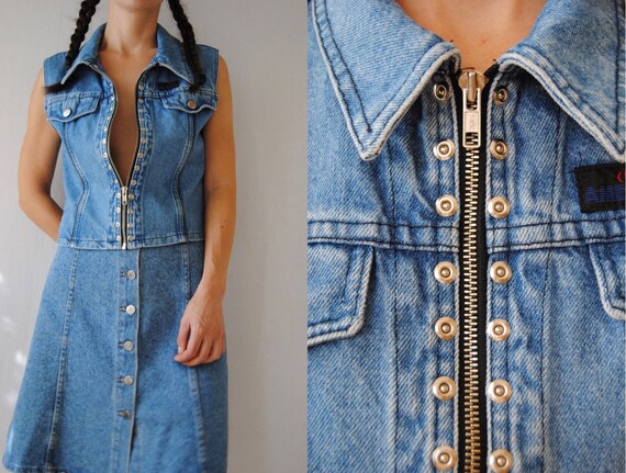80s denim vest with metal hardware, vintage jean v