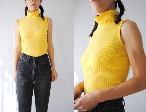 90s sleeveless turtleneck, vintage ribbed tank top