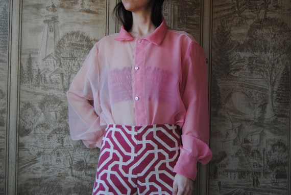 Two Tone Patchwork Sheer Shirt in Pale 