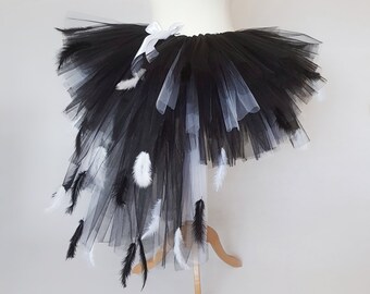 Black and White Swan Tutu - Adult Feather Tutu - Hen Party Tutu - Puffy Adult Tutu with Feathers - Huge Bright Feathered Tutu Skirt