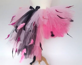 Pink Flamingo Tutu - Adult Feather Tutu - Hen Party Tutu - Puffy Adult Tutu with Feathers - Huge Bright Feathered Tutu Skirt