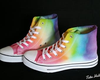 LGBT Pride Hightops - Rainbow Dyed Shoes - Tie Dyed Plimsolls - LGBT Plimsoles