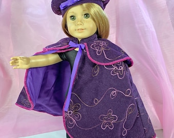 Victorian Doll Cape and Beret Set: Embroidered Purple Velvet, Fits 18" Dolls