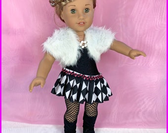 Sale, was 35.00, Doll Dance Costume in Black and White Checkerboard, fits 18-inch dolls like American Girl Doll