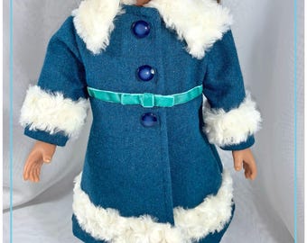 Wool Doll Coat Set: Lake Blue Faux Fur Trim, Beret & Boots - Fits 18" Dolls