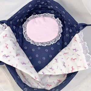 Quilted Denim Doll Carrier with Unicorn Blanket & Pillow - Fits 18-inch Dolls