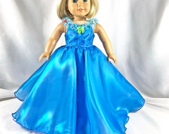 18 inch doll dress, fits American Girl, blue Cinderella ballgown in shimmering layers of blues and purples