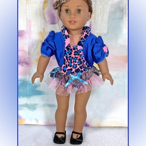 18 Inch Doll Dance Outfit: Leopard Print Leotard, Tutu, Cropped, Satin Bolero & Shoes