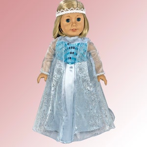 18 Doll Dress for Frozen, with Crown and Shoes, inspired by Disney’s Princess Elsa, fits 18-inch dolls like American Girl