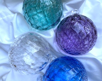 Set of 4 Round Gem Glass Ornaments