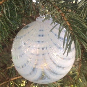 Blown Glass Round Feathered Ornament