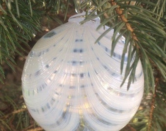 Blown Glass Round Feathered Ornament