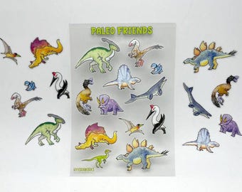 Hoja de pegatinas transparentes de Paleo Friends