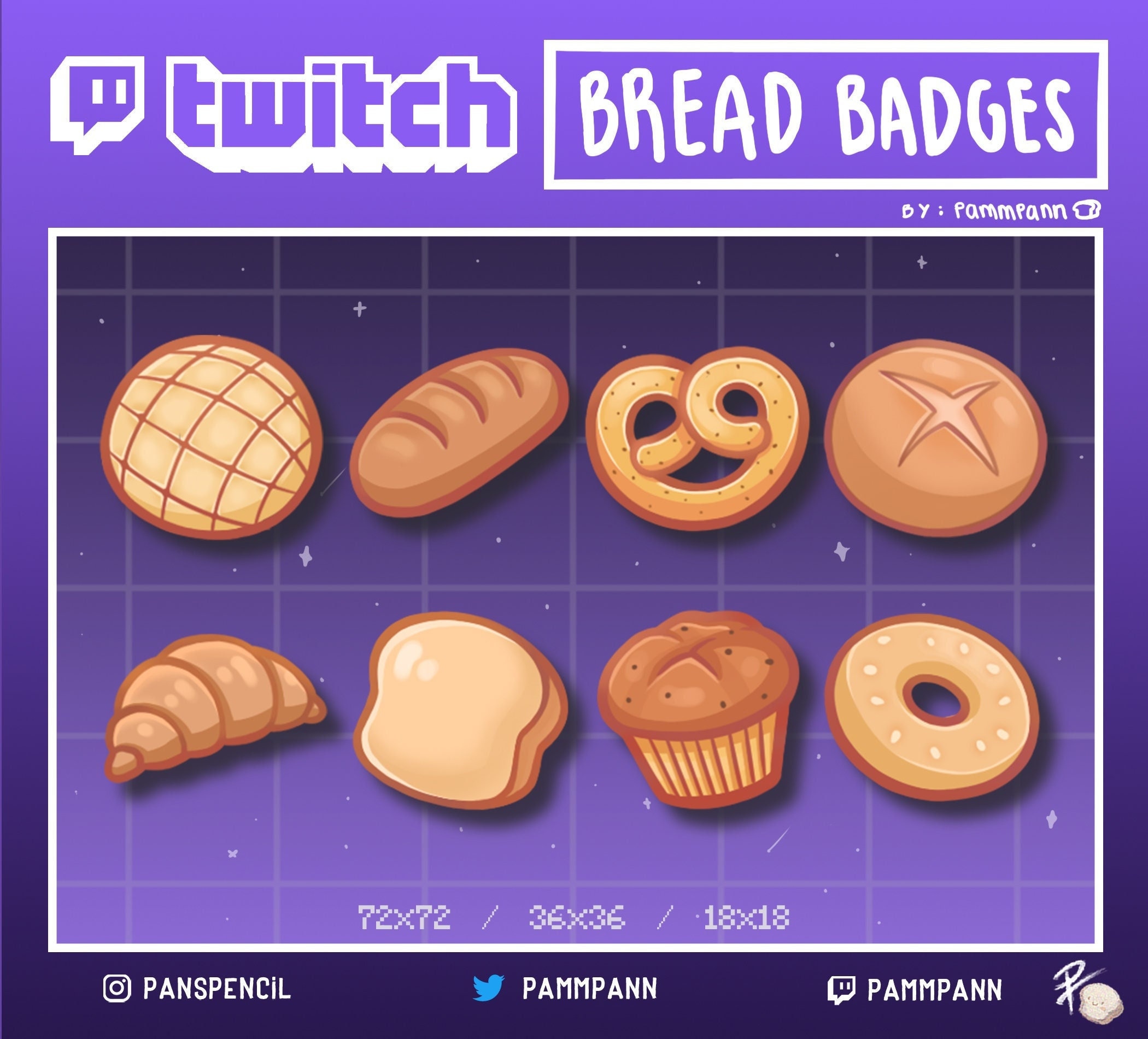 Cute Twitch Bread BADGES / Sub badges / Bit badges - Etsy México